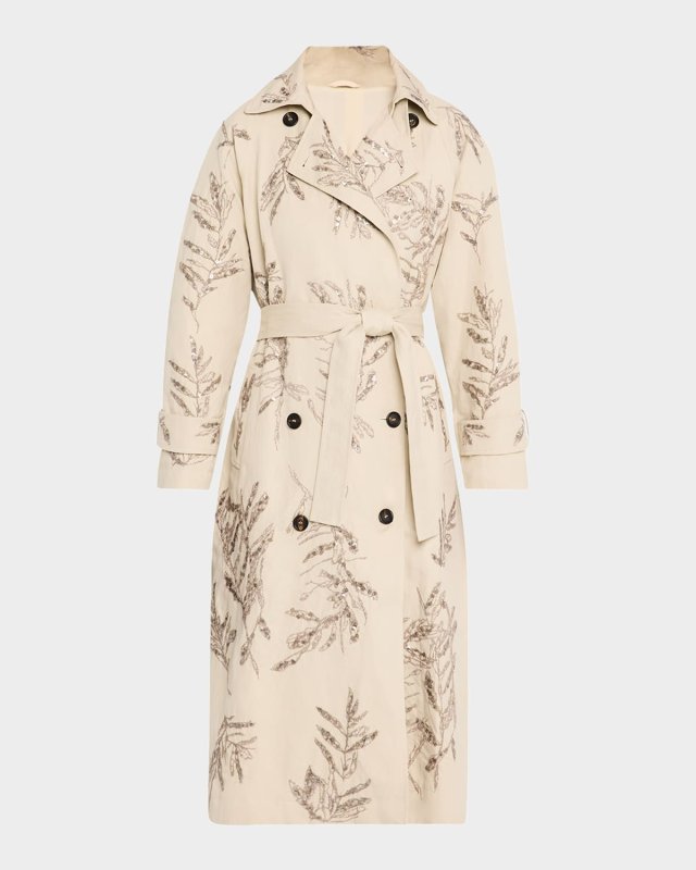 Herbarium Paillette Embroidered Belted Trench Coat